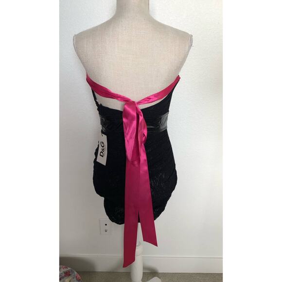 D&G Dolce & Gabbana Black Lace and Vinyl Pink Bow Mini Dress - 42 US 6 - Picture 3 of 7
